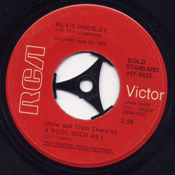 Elvis Presley With The Jordanaires : (Now And Then There's) A Fool Such As I / I Need Your Love Tonight (7", Single, RE, Ind)