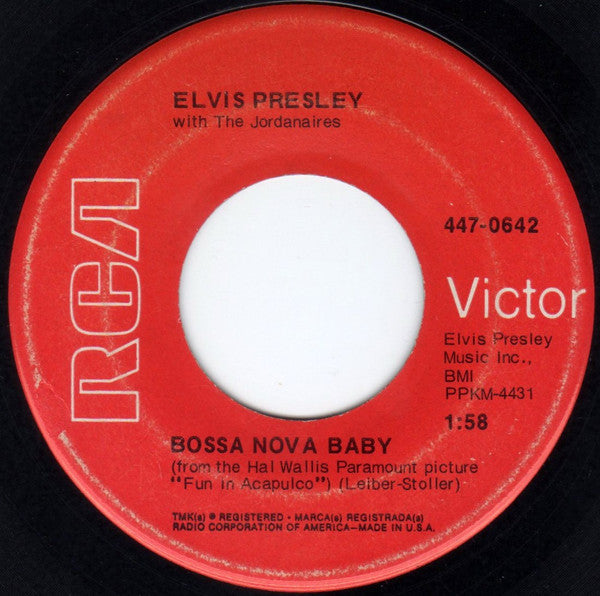 Elvis Presley With The Jordanaires : Bossa Nova Baby (7", Single, RE, Red)