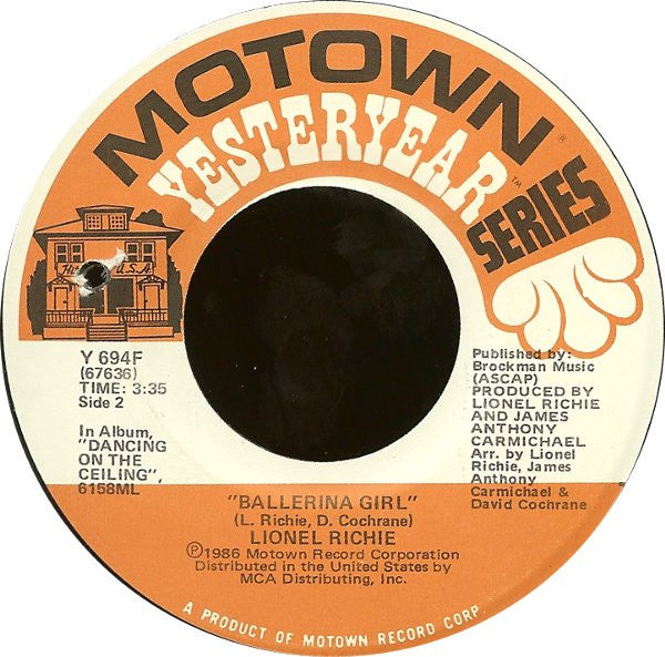 Lionel Richie : Say You, Say Me / Ballerina Girl (7", Single)