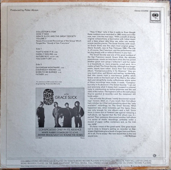 Grace Slick And The Great Society : Vol.2  Collector's Item How It Was (LP, Album, San)