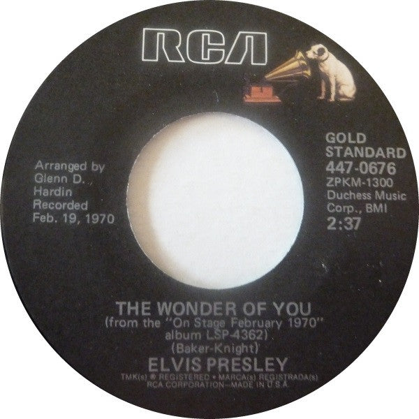 Elvis Presley : The Wonder Of You / Mama Liked The Roses (7", Single, RE)