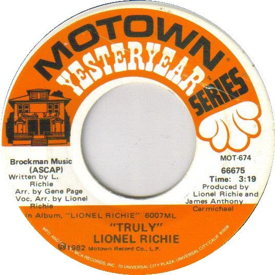 Lionel Richie : Truly / You Are (7", Single, RP)