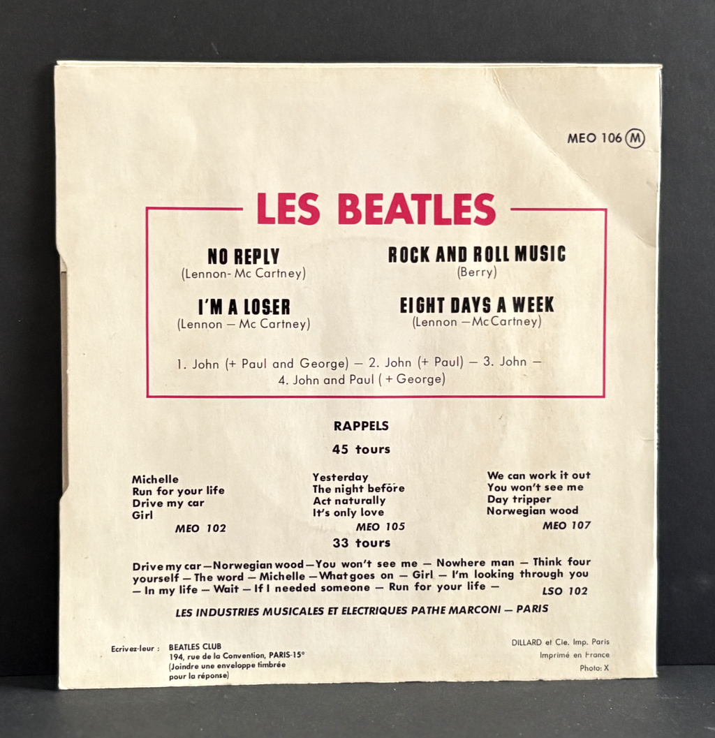 Les Beatles French EP ‎– 1965 Odeon ‎– MEO 106 - NM-