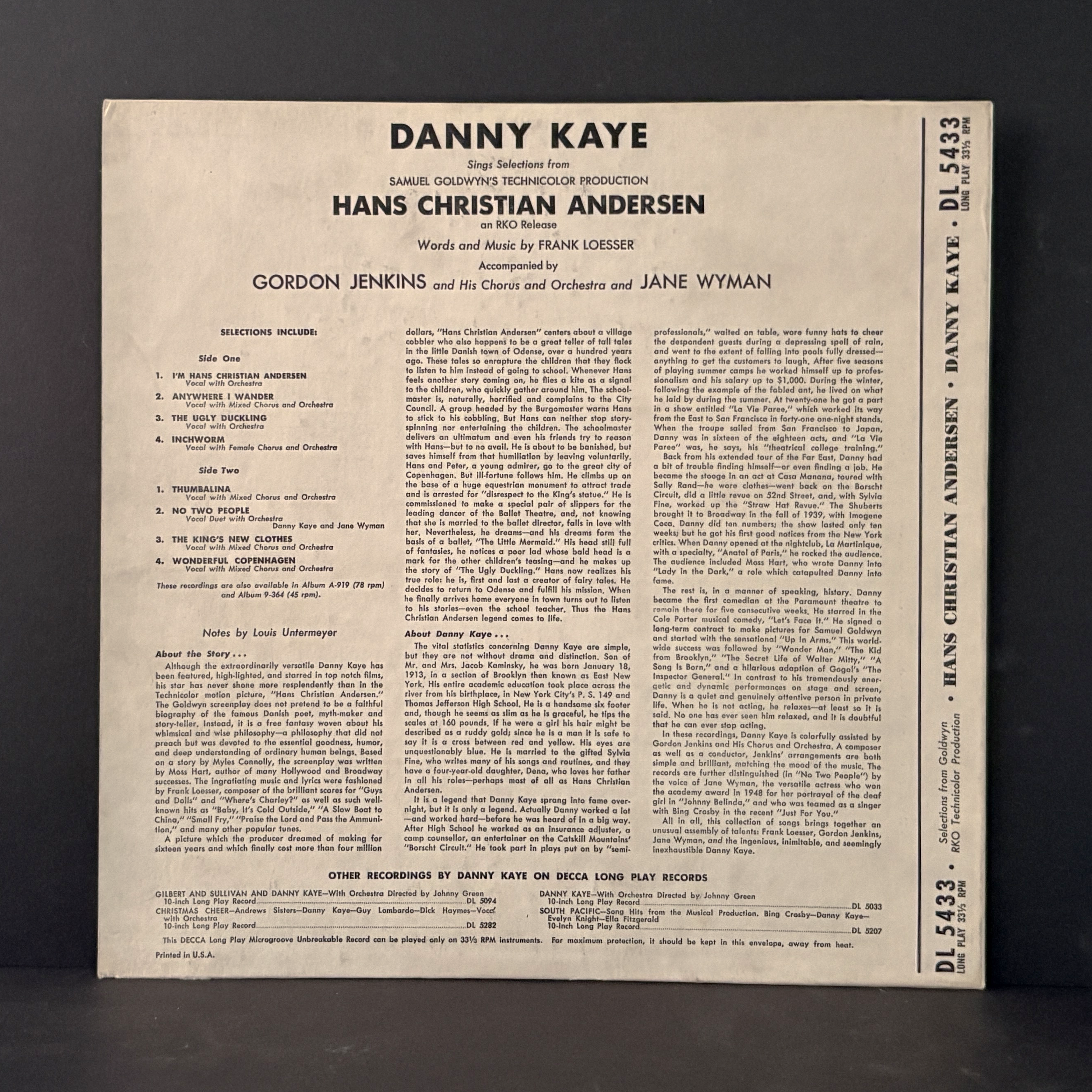 Danny Kaye Sings Selections From The Samuel Goldwyn Technicolor Production Hans Christian Andersen - 1952 - NM