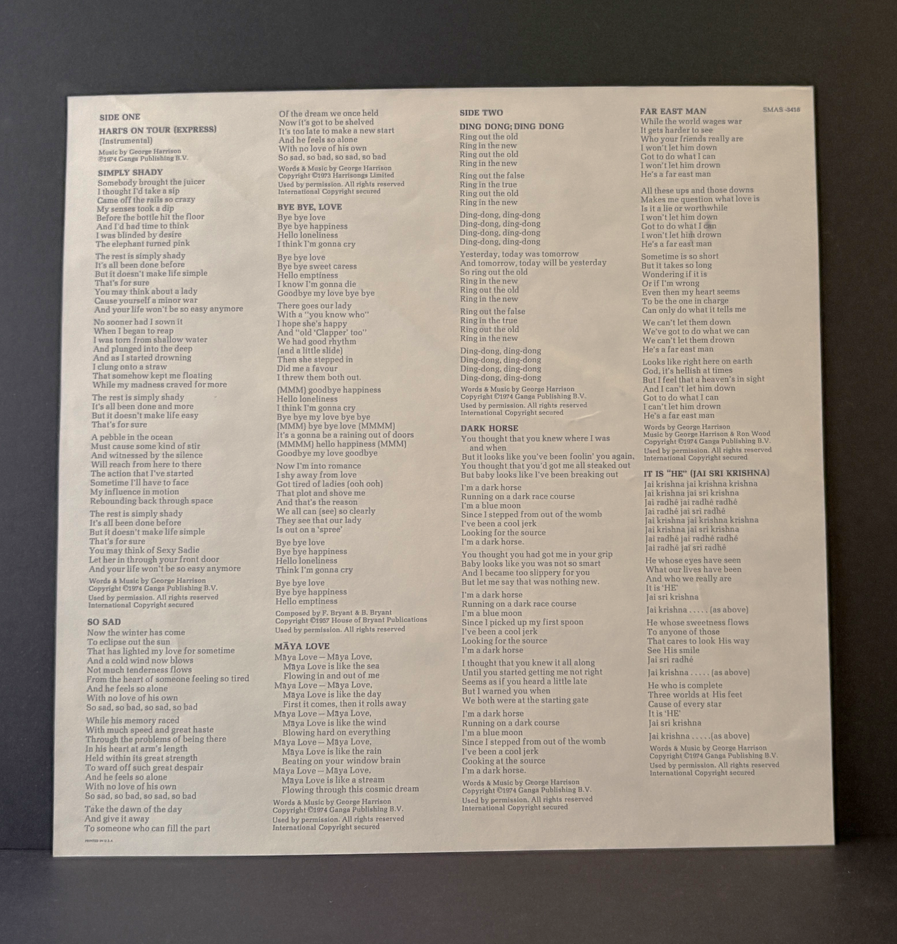 George Harrison - Dark Horse LP - 1974 - Original Apple Press - IN SHRINK w/Sticker!