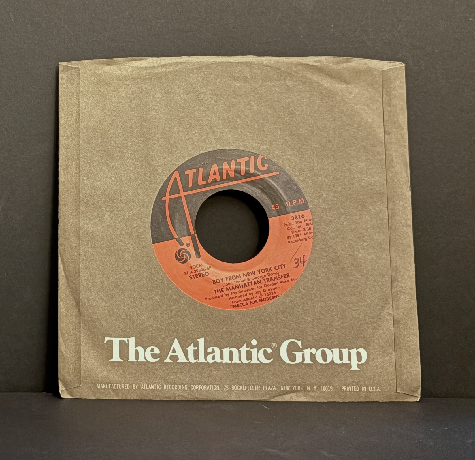 The Manhattan Transfer - Boy From New York City - 45 - Atlantic - Near Mint (NM or M-)