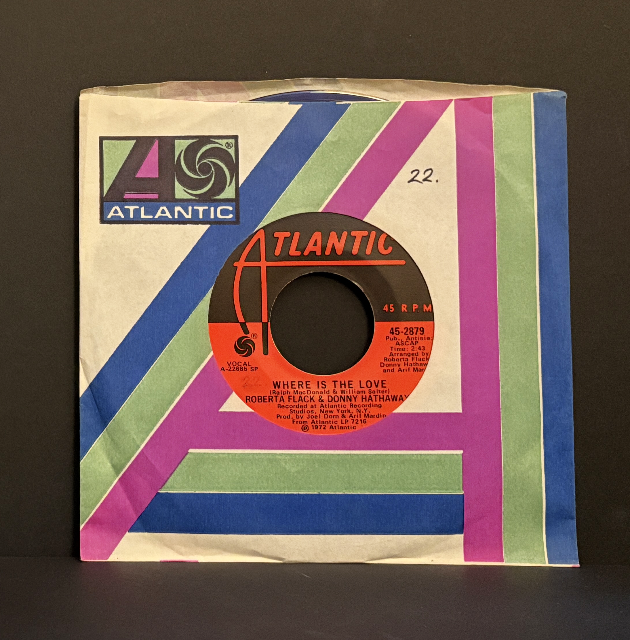 Roberta Flack & Donny Hathaway - Where Is The Love - 45 - Atlantic - Near Mint (NM or M-)