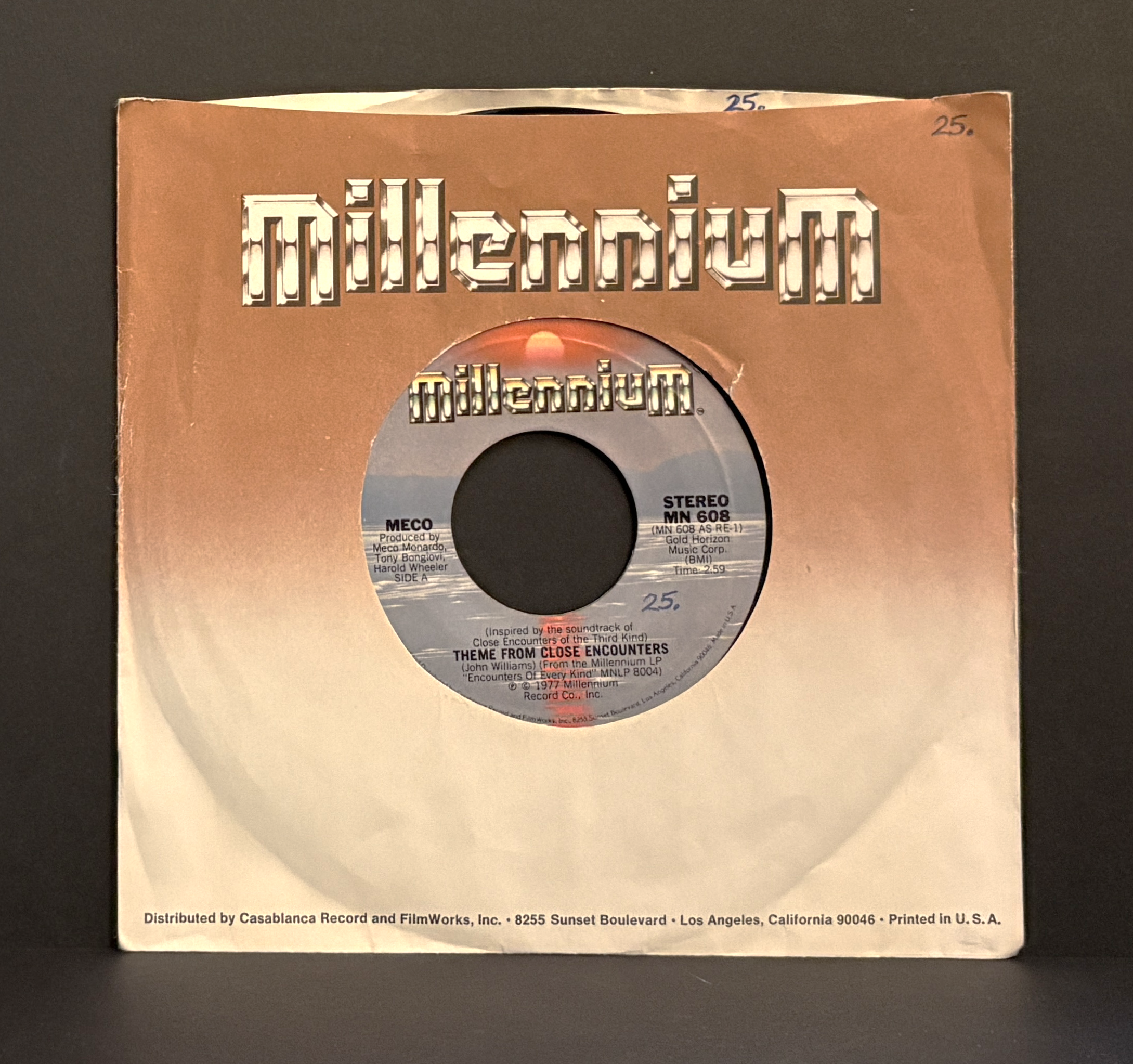 Meco Monardo - Theme From Close Encounters - 45 - Millennium - Near Mint (NM or M-)