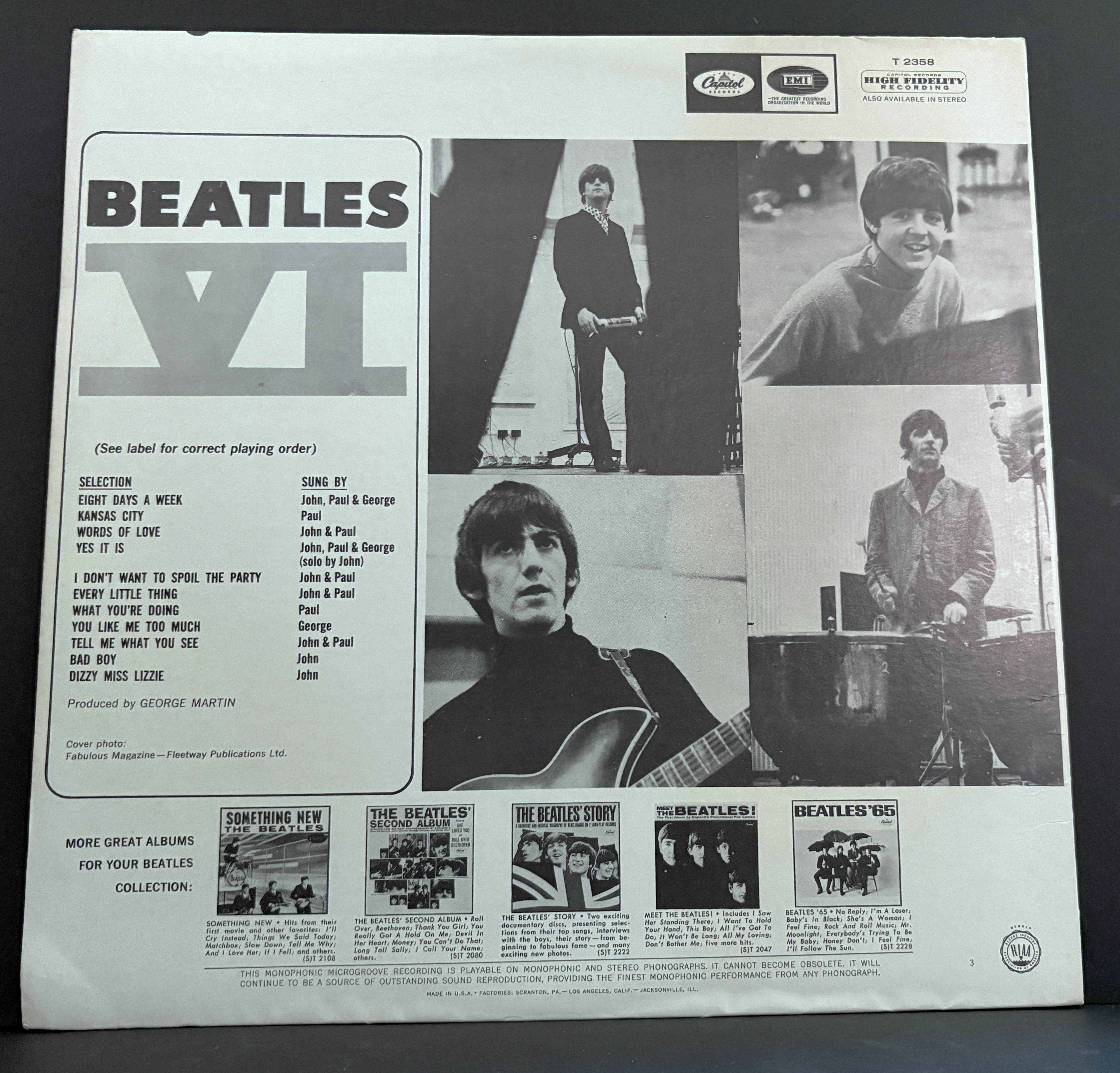 The Beatles - Beatles VI LP - 1965 - MONO - Capitol - 1st Cover - NM